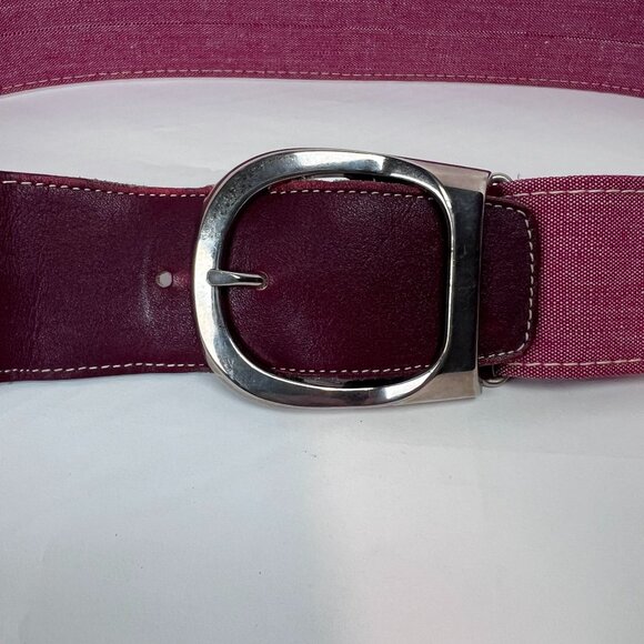 Vintage Royal Coachman Belt Medium 34-38 Red & Burgundy Canvas Silver Buckle - Picture 4 of 12